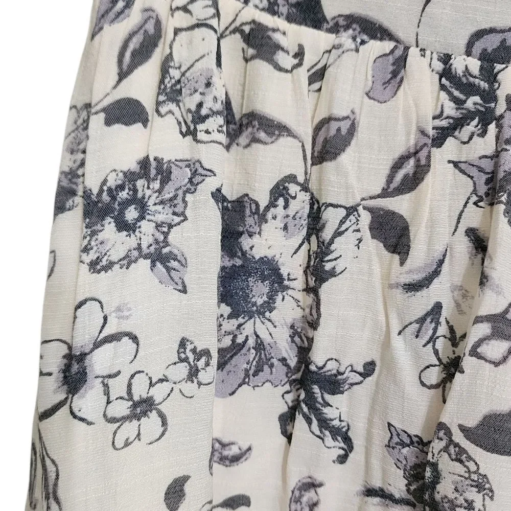 Versona Maxi Skirt Cream & Gray Floral Pull On Cottagecore Country